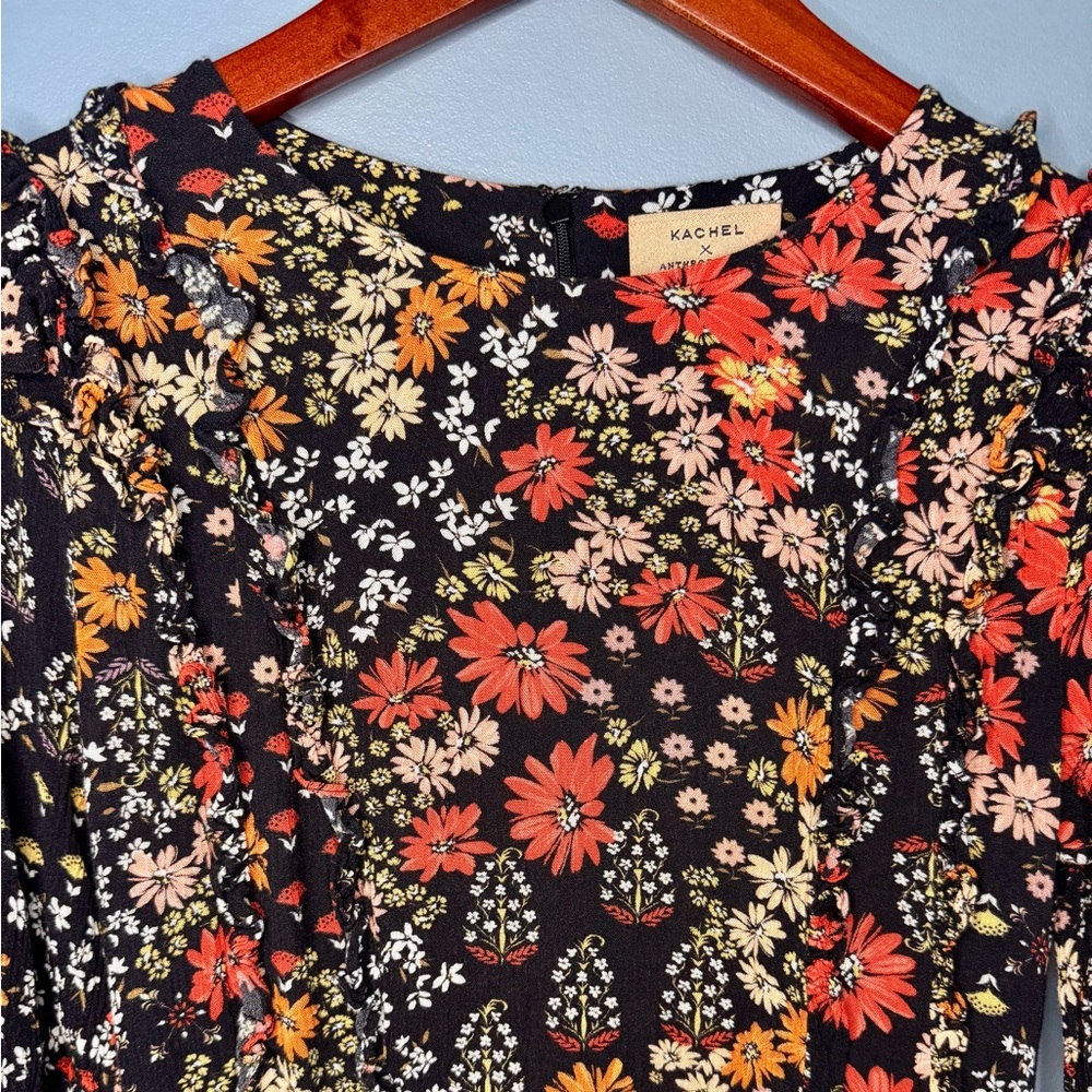 Kachel x Anthropologie Floral Ruffle Long Sleeve Dress | Size 4 - Picture 7 of 8